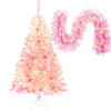 Pre-lit Artificial Christmas Trees 2-Pcs Set, Lighted Flocked Christmas Xmas Tree W/ Garlands, Pretty Pink DIY Trees with Warm Lights for Indoor Home Room Shop Holiday Decor, 700 Tips, 300 Lights