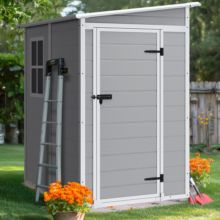 Seizeen Sheds and Outdoor Storage, 5 x 4FT Large Resin Storage Shed for Outdoor, Sloped Top Garden Tool Sheds All-Weather, with Floor & Window, Gray