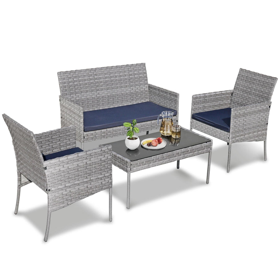 Seizeen 4PCS Patio Set, All-weather Rattan Sofa Set for Outdoor Porch Deck, Patio Furniture Conversation Set Couch Table & Armchairs, Gray