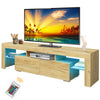 Modern TV Stand, Simple TV Stand for 70 inch TV with 16-Color LED Lights, Colorful Lighted Entertainment Center With Ample Storage, 2 Drawers and 3 Shelves, Oak