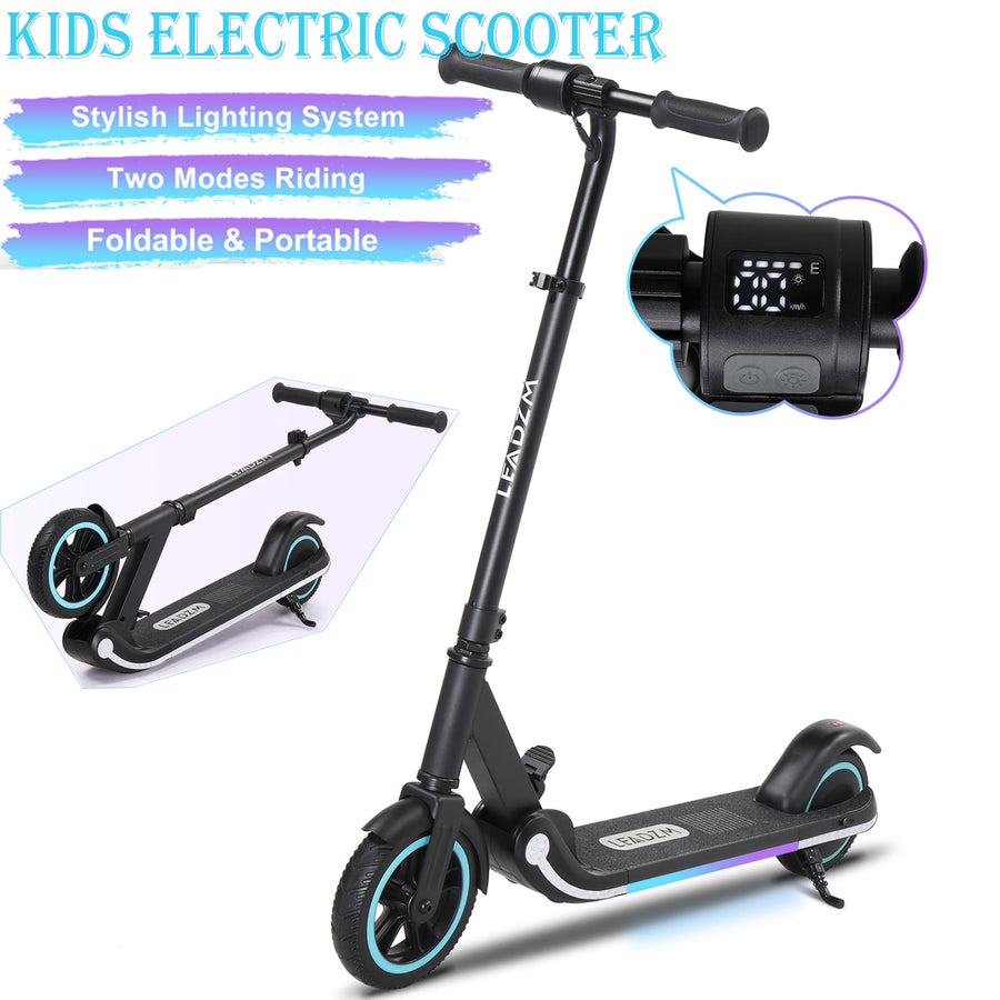 Seizeen Kids Electric Scooter 150W Powerful, Foldable Scooter for Boys & Girls W/Colorful Rainbow Light, LED Display, Adjustable Height 33.6-38.4'', Max 9.3MPH, Aged 6-14 Christmas Birthday Gifts