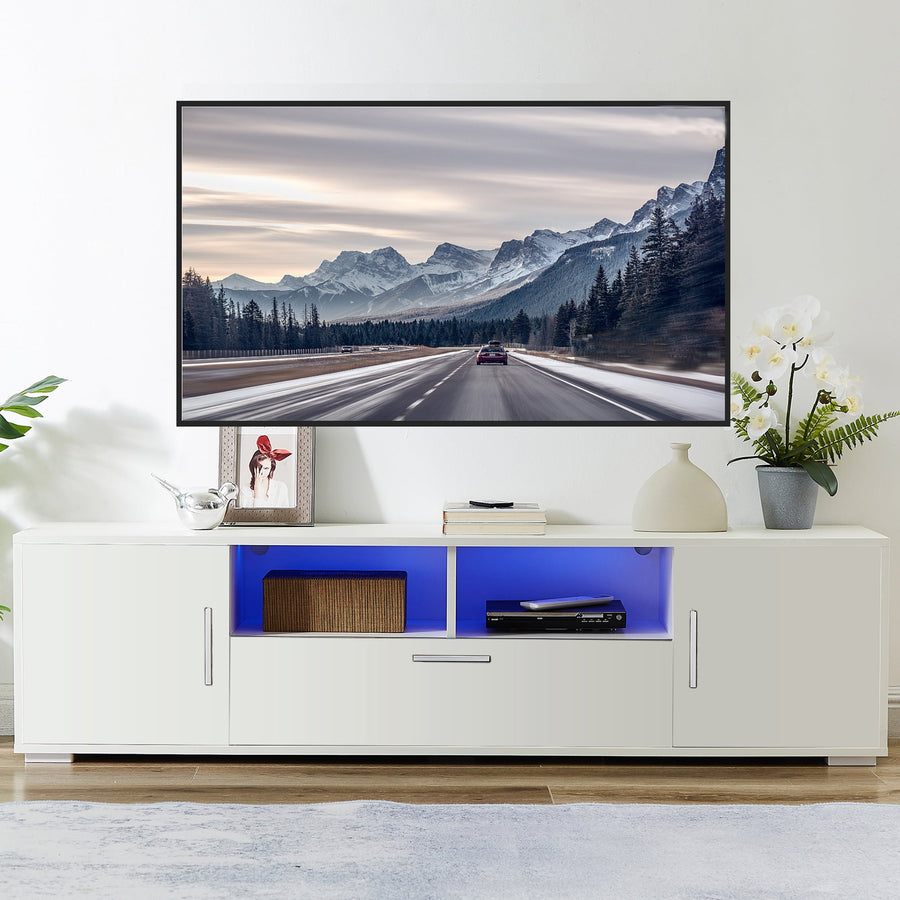 White TV Stand for 65 Inch TV , Media Entertainment Center with 16 RGB LED Lights, High Gloss Console Cabinet for Lounge Room, Living Room & Bedroom