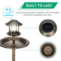 Bird Bath with Bird Feeder, Seizeen Outdoor Bird Baths with Solar Light & Base Planter, Round Birdbaths as Garden Decor, 42''H, Bronze