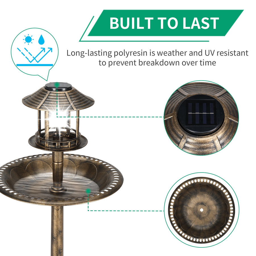 Bird Bath with Bird Feeder, Seizeen Outdoor Bird Baths with Solar Light & Base Planter, Round Birdbaths as Garden Decor, 42''H, Bronze