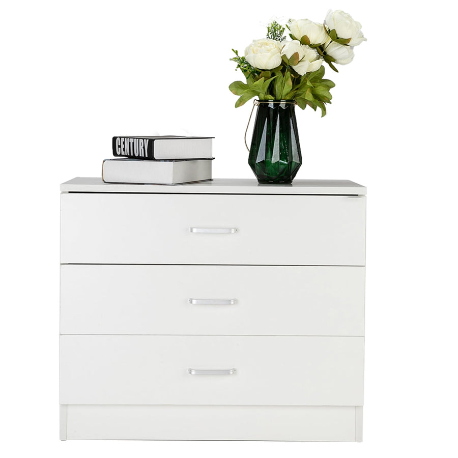 3-Drawer Dresser, White Chester Drawer Bedside Nightstand for Bedroom, Under Desk File Storage Cabinet for Office with Sliding Drawer Metal Handle