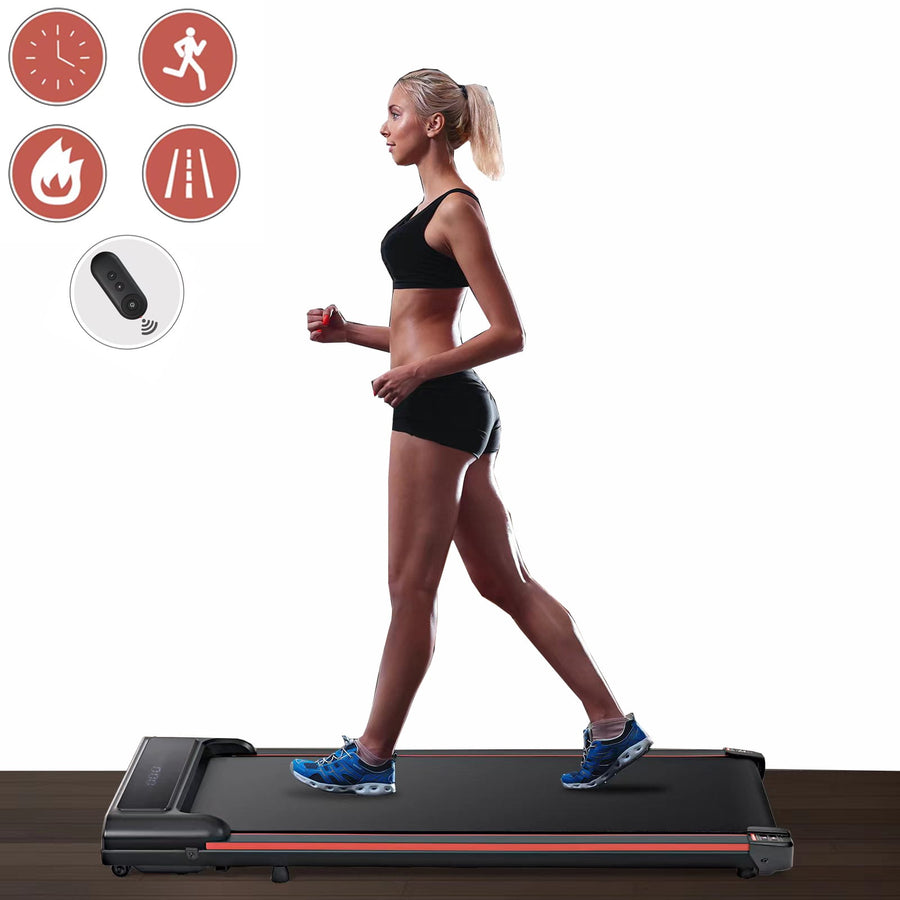 Seizeen Walking Pad, Under Desk Treadmill for Home Office, Portable Treadmill Small Size with Remote Control, LED Display, 2-IN-1 Walking & Jogging Fitness Machine, 300lbs, 0.6-3.8MPH Speed, Red