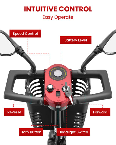 Mobility Scooters for Seniors, Adults Folding Mobility Scooters w/Basket, 24V Electric Scooter Wheelchair, Adjustable Seat, LED Light, Up to 12 Miles, 265 lbs, Red