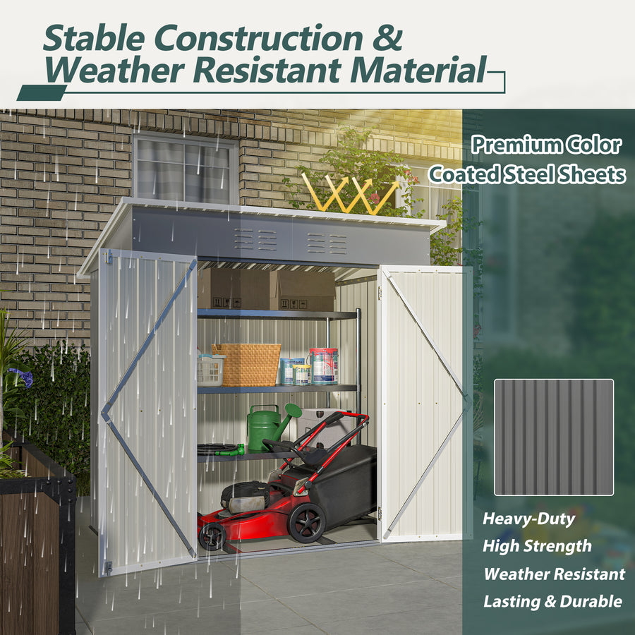 Seizeen 6x4ft Outdoor Storage Shed, Lockable Metal Shed with Base Frame, Patio Galvanized Garden Storage w/Sloped Roof, Walk-In Design, Vents