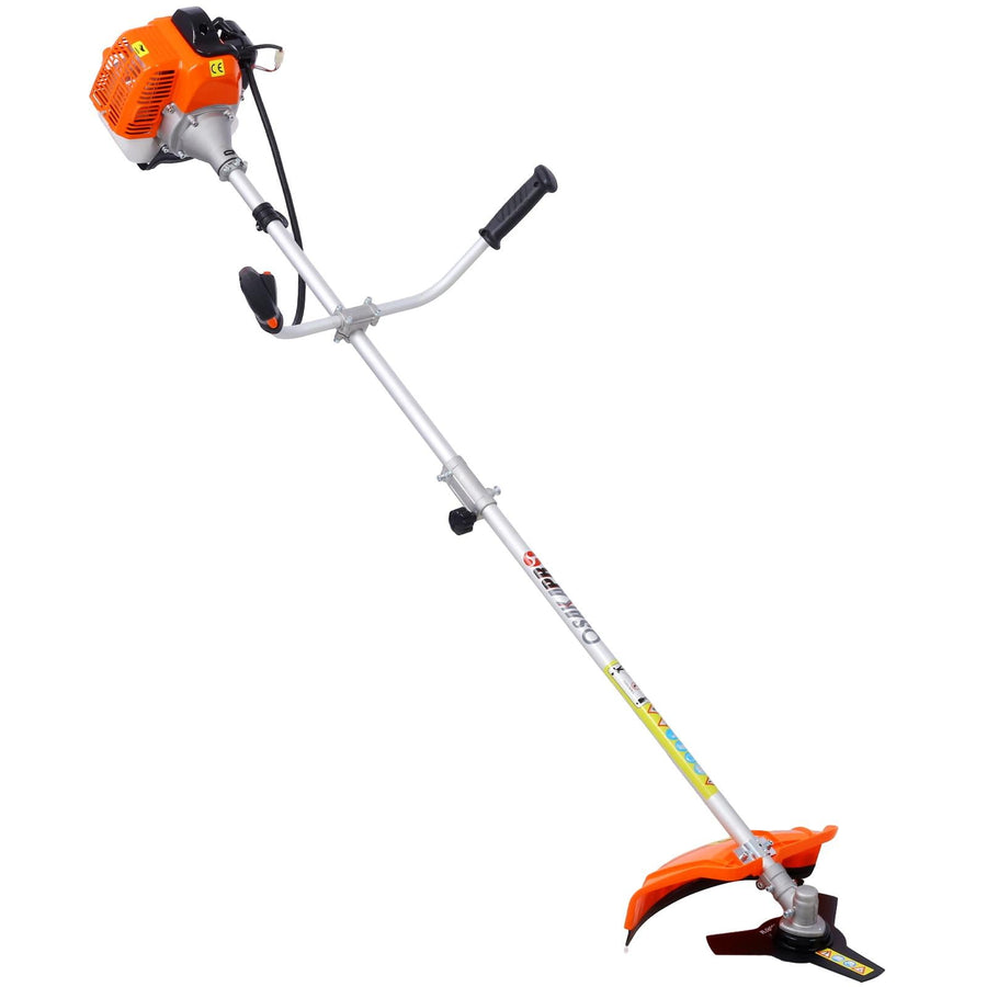 33cc Gas Weed Eater, 7-in-1 2-Cycle Gas Powered String Trimmer and Brush Cutter with Edger, Metal Blades, Quick-Change Attachments, Shoulder Harness and Safety Gear, Blue/Black