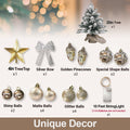 Tabletop Christmas Tree with Lights, 2FT Pre-lit Christmas Tree with Rich Decorations, Mini Artificial Tree Shiny Ornaments & Light String for Xmas, White Small Lighted Tree for Home Decor, Gold