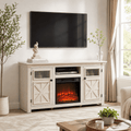 Seizeen Fireplace TV Stand for 60'' TV, 55''L Entertainment Center TV Cabinet, Farmhouse Media Console W/Large Storage, Remote Control for Fireplace, Infrared Heater & Virtual Flame, Gray Wash
