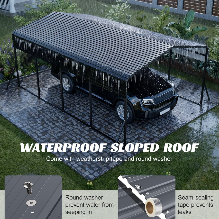 13x20ft Carport Galvanized Steel, Heavy Duty Carport Shelter with Reinforced Frame&4 Poles for Outdoor, Weatherproof Roof, Car Boat Tractor ATV RV Shelter, 44MPH Near Gale Level