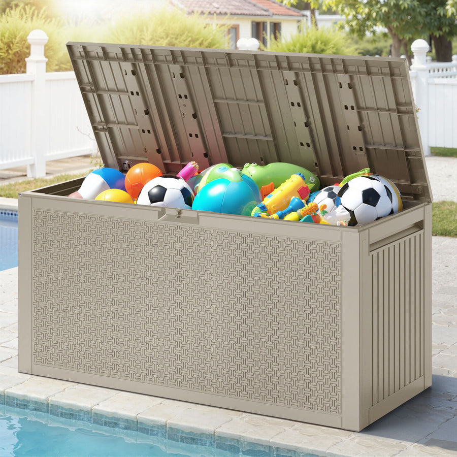 90Gallon Outdoor Storage Box, Seizeen PE Rattan Patio Deck Box with Handles, Black Maze Storage for Outside Furniture Cushions Toys Garden Pool, Maximum Load 485LBS
