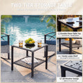 3 Pieces Patio Outdoor Conversation Set, Patio Furniture Bistro Set with 2-Tier Coffee Table, PE Wicker Rocking Chairs with Blue Cushions for for Backyard Porch Poolside
