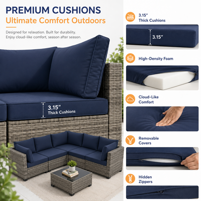 7 Pieces Outdoor Funiture Set, Heavy-Duty Metal Frame Patio Funiture Set with Thick Cushions,Rattan Outdoor Couch Sectional Sofa Set with Coffee Table, Brown