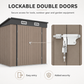 6x4ft Shed Outdoor Storage, All-weather Metal Garden Shed W/Floor, Galvanized Steel Tool Storage Shed, Double Lockable Doors, Brown