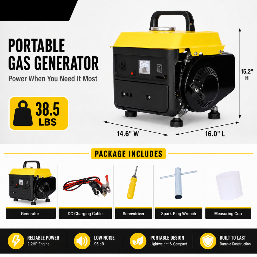 Portable Generator Gas Powered, Home Backup Generator Low Noise, 71CC Powerful Generator Portable w/Handle, 38.5lbs Light Weight Generator 2-stroke Engine