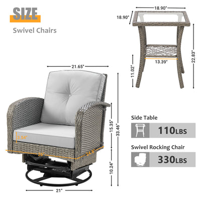 3-piece Patio Furniture Set on sale, Outdoor Patio Wicker Swivel Rocking Chair Set, Cushioned Porch Furniture for Balcony Backyard Deck, Light Gray