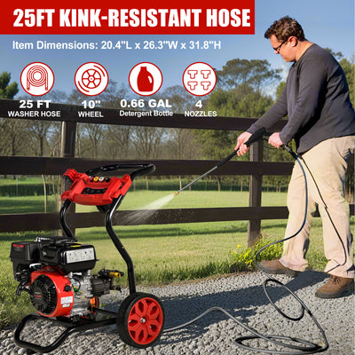 Pressure Washer Gas Powered, 3500PSI High Pressure Power Washer W/7.0HP Aluminum Pump, 210CC Powerful Engine, Maximum Spray 32.8FT, 4 Nozzles