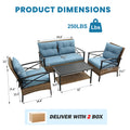 Heavy-duty Patio Furniture Set, 4 Piece Outdoor Sectional Conversation Sets, BrownPE Rattan Patio Sofa Set with Blue Cushions