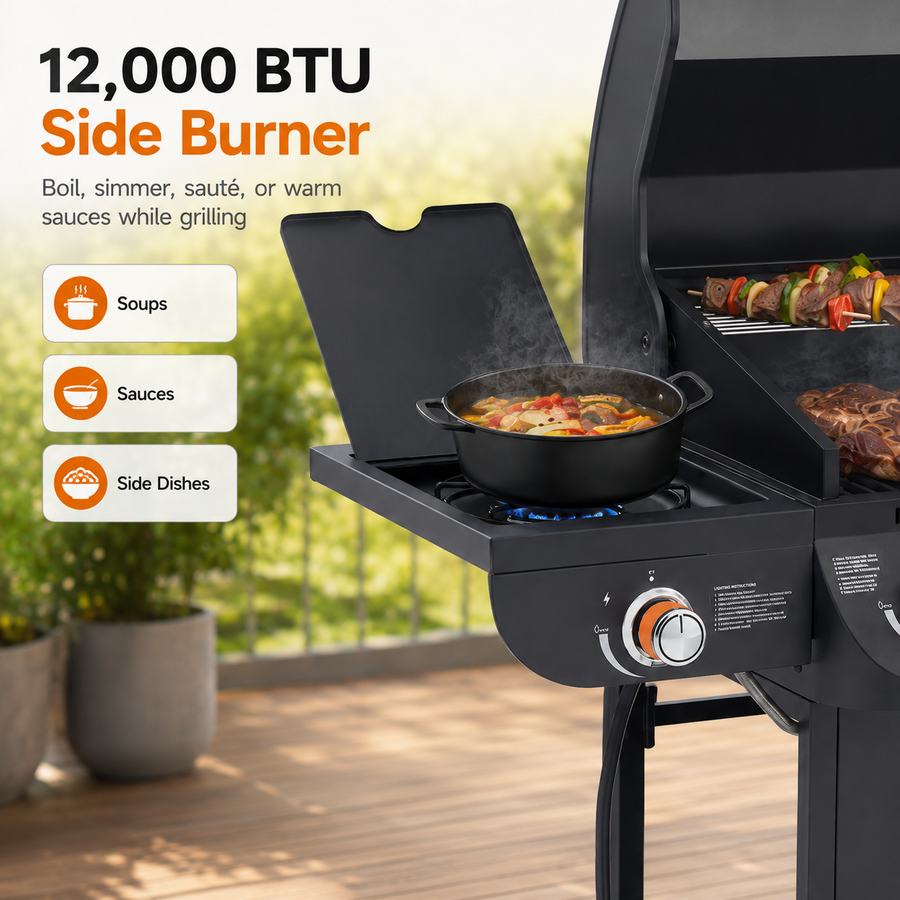Seizeen 72,000 BTU Powerful Gas Grill, 6-Burner Propane BBQ Grill with Side Burner, w/Cast Iron Grates, Warming Rack, Thermometer