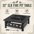 32 Inch Wood Burning Fire Pit for Outside, Square Outdoor Fire Pit Table with Spark Screen & Fire Poker, Heavy Duty Wrought Iron Firepit for Backyard, Patio, Garden & Camping