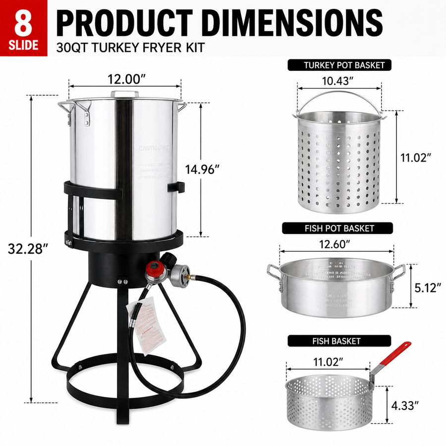 4PCS Outdoor Turkey Fryer Kit, 54,000 BTU Propane Deep Fryer with 30QT & 10QT Aluminum Seafood Boil Pots, Baskets, 32.3-Inch Iron Stand, Poultry Rack, Thermometer and Injector