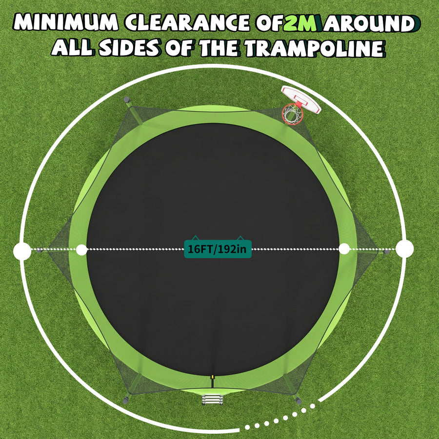 16FT Kids Trampoline with Hoop - Outdoor Trampoline W/Enclosure Net & Ladder, XXL Round Trampolines with Steel Support, Max Weight Capacity 1320LBS