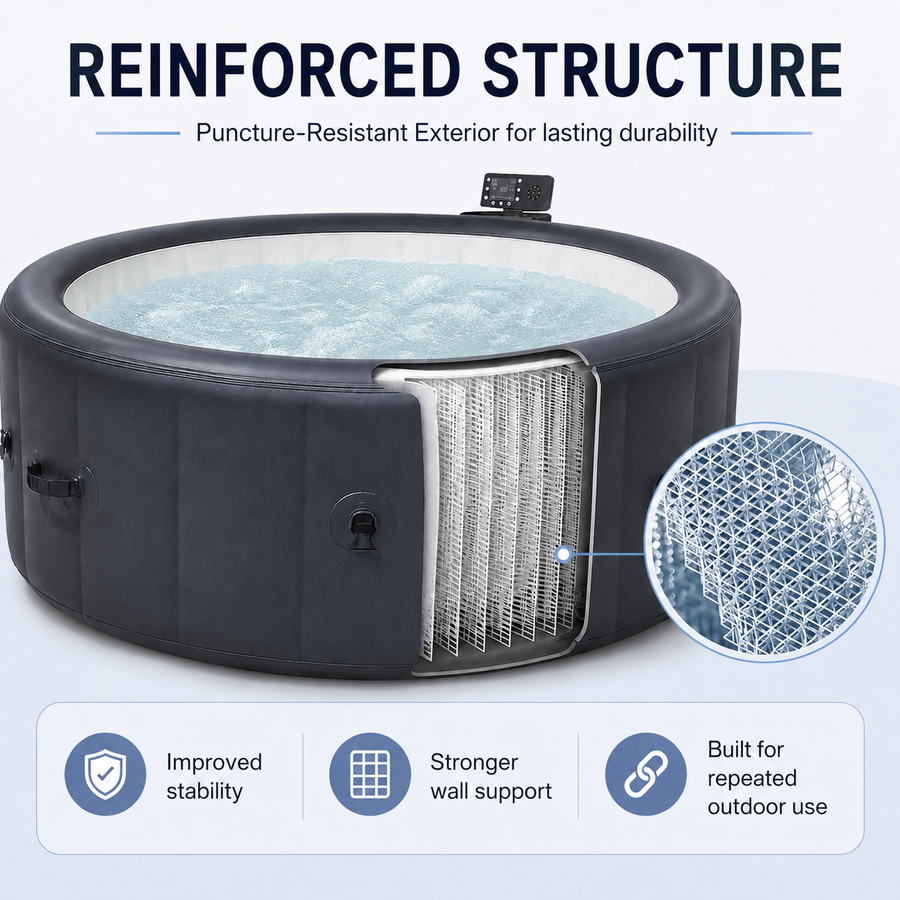 85" Inflatable Hot Tub for 4-6 Persons, Portable Outdoor Spa Tub with 150+ Air Jets, 104°F Heating, 6-Color Ambient LED Lights, Bubble Massage, One-Touch Inflation, Filter System, Cover & Floor Mat