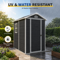 Seizeen 4 x 6 FT Plastic Storage Shed with Floor, Sloped Roof Outdoor Resin Shed with Window & Vents, Lockable Garden Tool Shed for Backyard Patio Lawn, Black