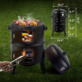Seizeen 16" Smoker Outdoor 3-in-1 Charcoal Grill, Portable BBQ Grill Fire Pit Combo Double-layer Design