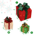 Flocked Gift Box w/Colorful Lights, 3pcs Christmas Ornaments with Berries, Branches, Pine Cones Decor, Lighted Christmas Tree Decorations for Indoor Home