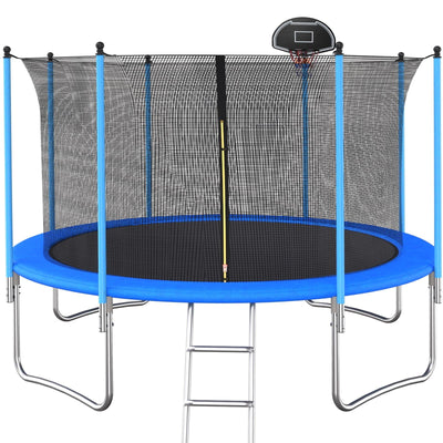 Seizeen Outdoor Trampoline With Enclosure Net And Basketball Hoop, 10FT