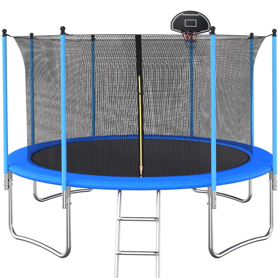 10FT Trampoline for Kids - Outdoor Trampoline with Enclosure Net, All-Weather Round Trampoline with Basketball Hoop