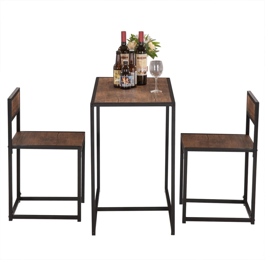 3-Piece Dining Room Set, 35.4¡¯¡¯L Rectangular Table with 2 Chairs, Black Frame and Wood Top, Small Space Breakfast Table Set for Apartment Home, Brown Wood Grain