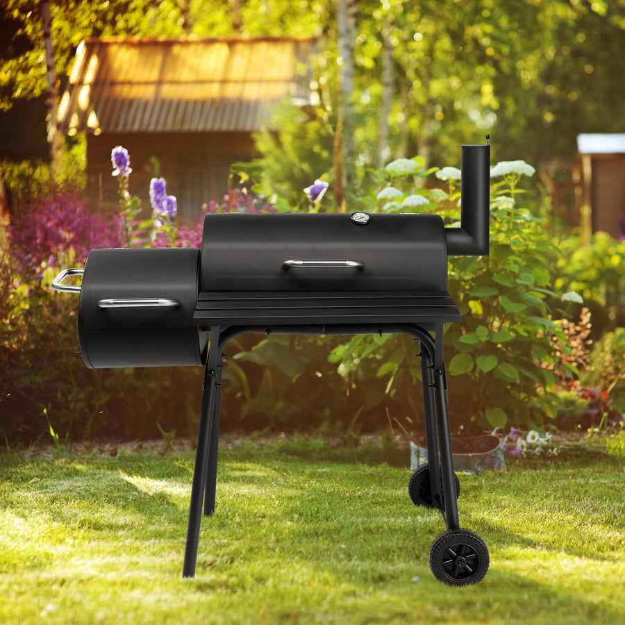 Smoker Grill, Outdoor BBQ Charcoal Grill W/2 Cooking Area, Portable Offset Smoker on Wheels for Patio Backyard Camping