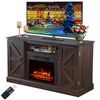 Fireplace TV Stand, Farmhouse TV Stand for 55" TVs with Electric Fireplace Heater, Fireplace Entertainment Center with Heating Timer, Virtual Flame, Remote Control, Brown