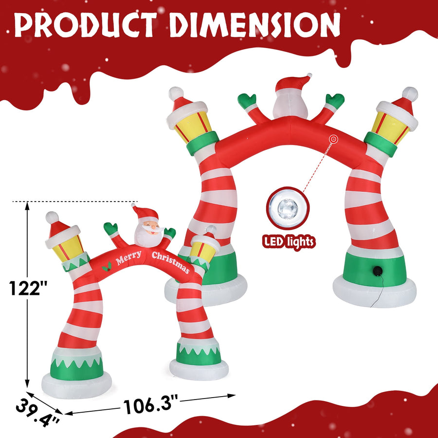 8.9FT Christmas Inflatables Decoration, Outdoor Lighted  Inflatable Santa Claus Christmas Arch with 10pcs LED String Lights, Quick Assembly Home Yard Décor Waterproof with Electric Air Fan