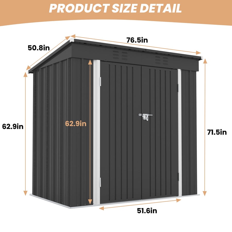 Seizeen Shed & Outdoor Storage, 6x4FT Metal Storage Shed for Tools, All-Weather Galvanized Garden Shed with Sloped Top, Backyard Patio Lawn Walk-In Shed, Black