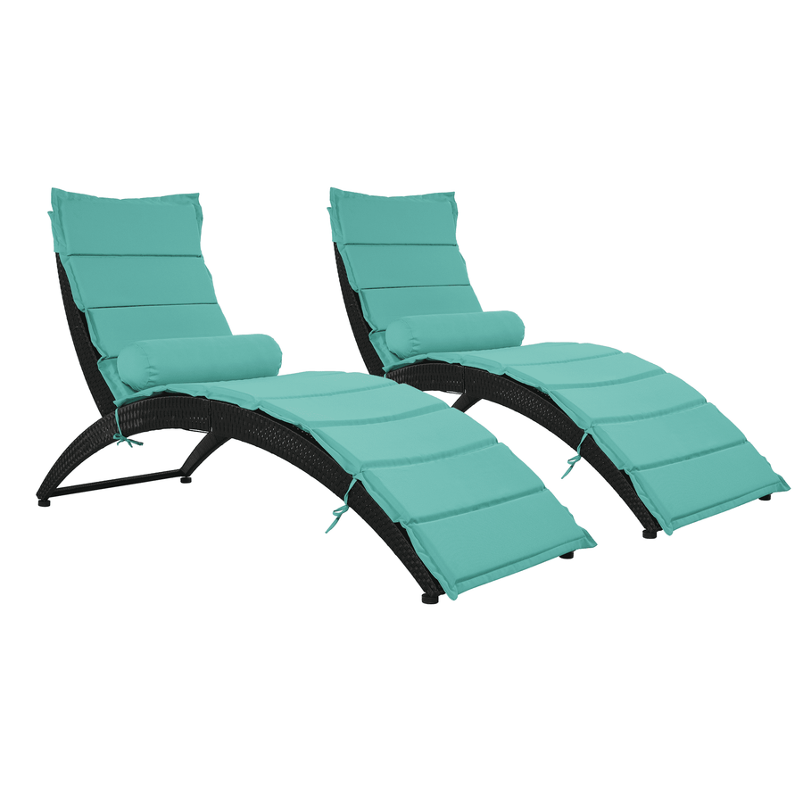 All-Weather Sun Lounger Chair 2 Set, Outdoor Chaise Lounge Chairs Foldable with Cushion & Pillow suitable for Pool Beach Deck Porch Backyard, Blue