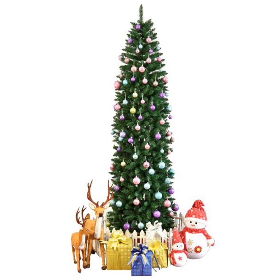 Artificial Christmas Tree, Seizeen 7.5FT Green Xmas Tree W/Spotted White for Christmas, DIY Decoration Pencil Full Tree Quick Assembly W/ Metal Stand 850 PVC Branch Tips for Indoor Home