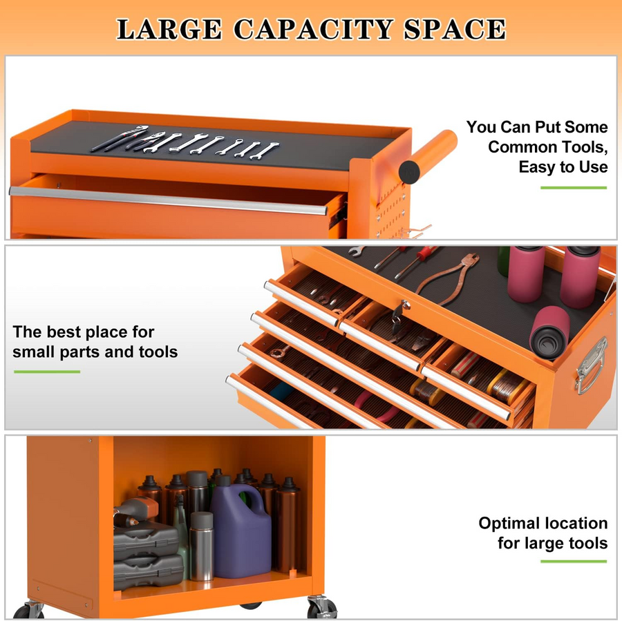 8-Drawer Tool Box on wheels, 2-IN-1 Rolling Tool Chest & Cabinet Large Capacity with , Lockable Tool Organizer for Garage Workshop Warehouse, Hidden Double Tool Box
