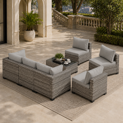 Seizeen Outdoor Furniture, 7PCS Patio Furniture Set Sectional Sofa with Cushions, Front Porch Balcony Furniture Conversation Couch Set with Table