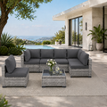 7 Pieces Patio Funiture Set, Outdoor Furniture Sectional Sofa Set,Manual Wicker Rattan Patio Conversation Set Heavy-duty Frame, with Cushions and Table, Gray