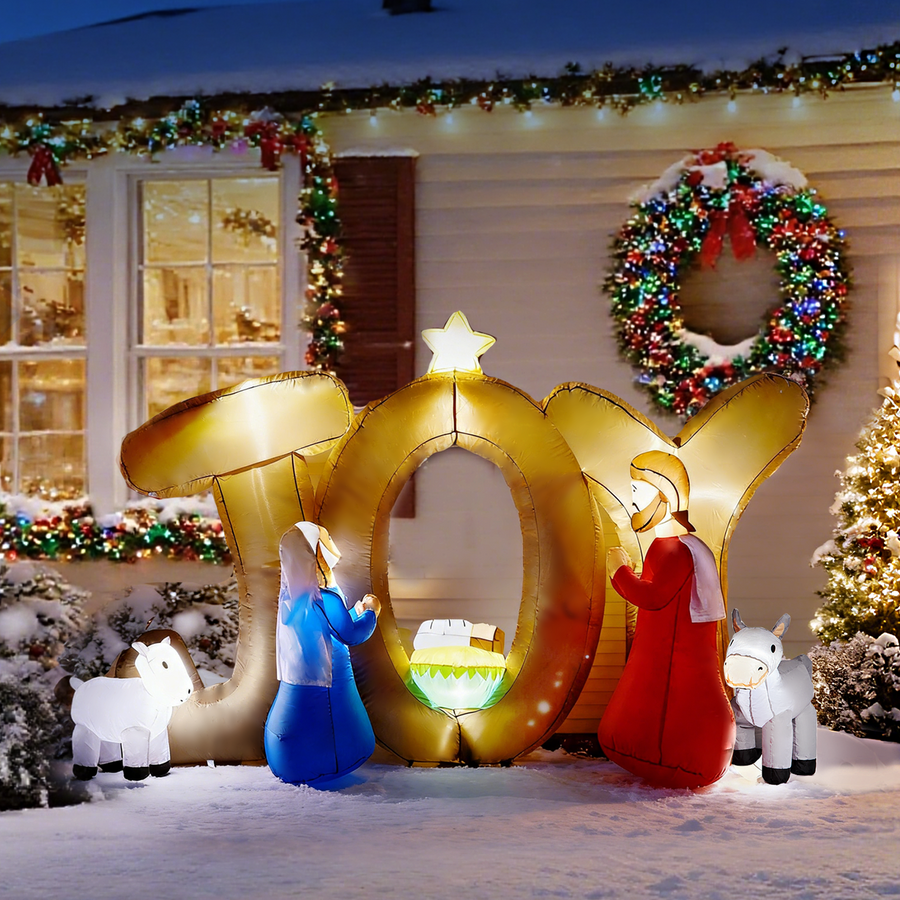 Christmas Inflatables Outdoor Decoration, Seizeen Inflatable Nativity Scene with Lights, Quick Assembly Patio Yard Party Pre-lit Xmas Decoration, 7.5FT