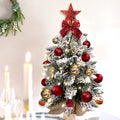 Mini Christmas Tree with Lights, 2FT Tabletop Pre-lit Christmas Tree with Rich Decorations, Artificial Tree Shiny Ornaments & Light String for Xmas, White Small Lighted Tree for Home Decor, Red