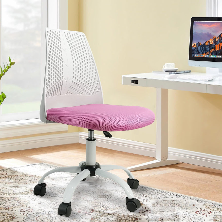 Desk Chair with Ergonomic Back, Ergonomic Drafting Chair Adjustable Height 17.7" to 21.7", Office Chair W/ 360¡ãSwivel Wheels, Pink