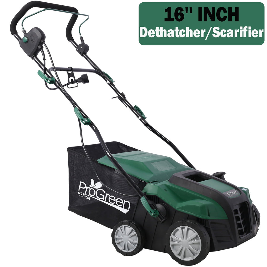 Dethatcher and Scarifier, Seizeen 16-Inch Lawn Dethatcher Scarifier 2-IN-1 Gardening Equipment, Powerful 15 Amp Electric Dethatcher & Scarifier, Height Adjustable, 58QT Removable Thatch Bag