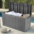 Seizeen 75 Gallon Resin Deck Box on Wheels, Patio Large Storage Cabinet, Outdoor Waterproof Storage Chest, Storage Container for Outside Furniture Cushions, Garden Tools, Kids' Toys, Gray, D7232