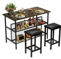 3 Piece Kitchen Island Set, Counter Height Bar Table Set with Faux Marble Top, Breakfast Dining Table Set with 2 Stools and 2-Tier Shelves, Pub Dinette Set for Small Spaces, Brown, L0329